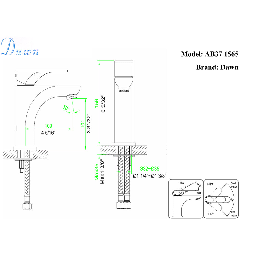 Dawn Single Lever Lavatory Faucet In Chrome Finish Model# AB37 1565C