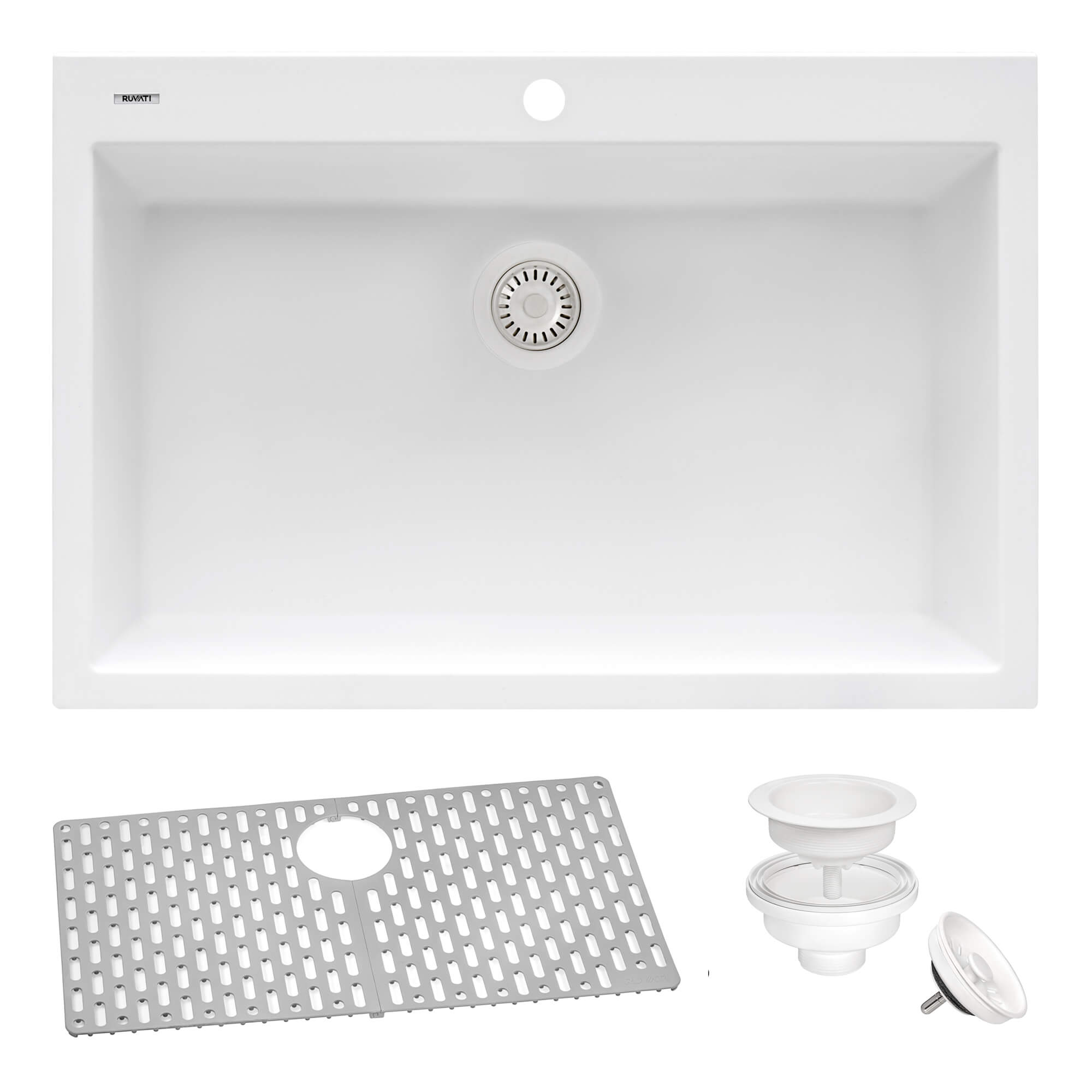 Ruvati 27 x 20 inch Drop-in Topmount Granite Composite Quartz Single Bowl Kitchen Sink – Arctic White Matte – RVG1027WH