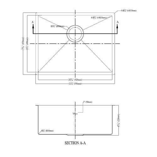Dawn Extra Small Corner Radius Stainless Steel Undermount Single Bowl Kitchen Sink Model# XSR201609
