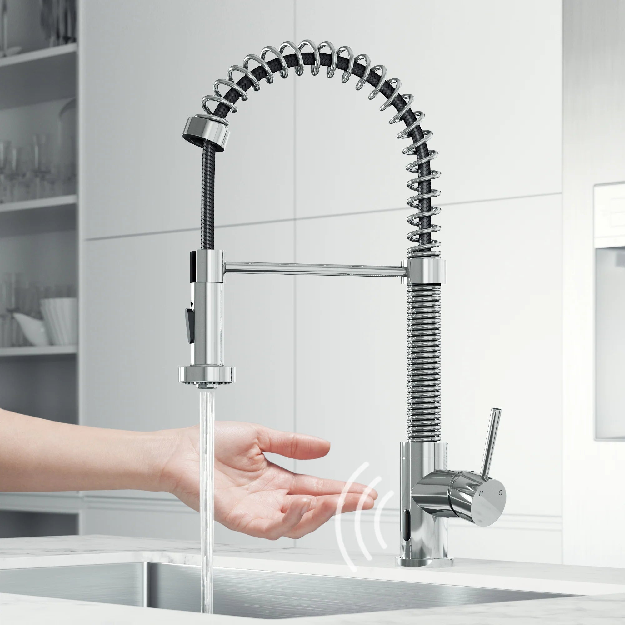 VIGO - Edison 19" Single Handle Smart Pull-Down Touchless Kitchen Faucet With Spring In Chrome Finish Model# VG02001CHS