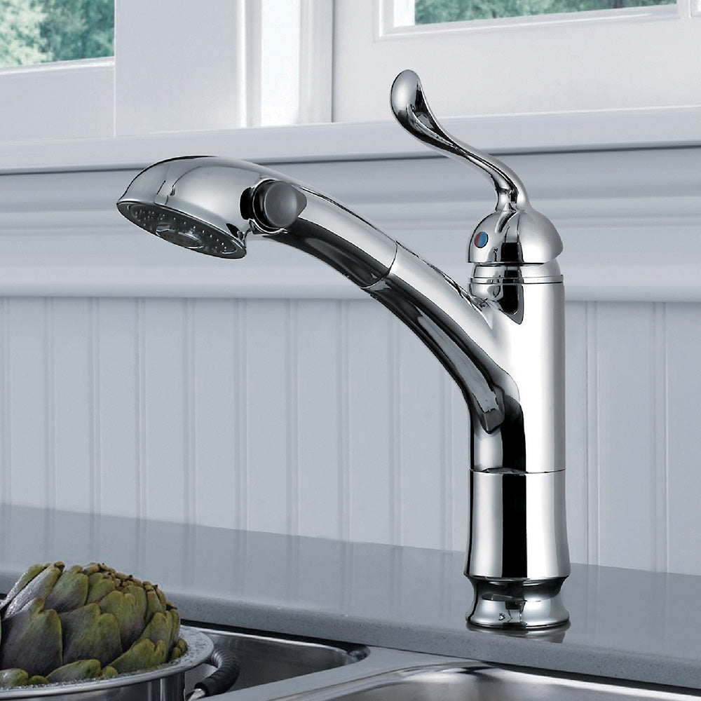 Single Handle 1 Hole Pull-Out Kitchen Faucet in Chrome Model# KSK1116C