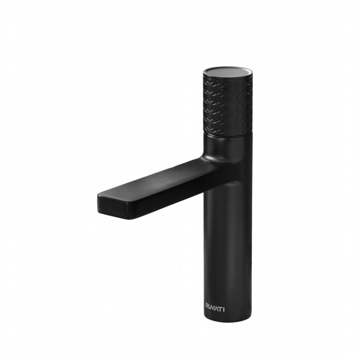 Emilio Model: RVF5133BL Ruvati Emilio Single Handle Diamond Pattern Knurled Bathroom Faucet Round in Gunmetal Black PVD – RVF5133BL