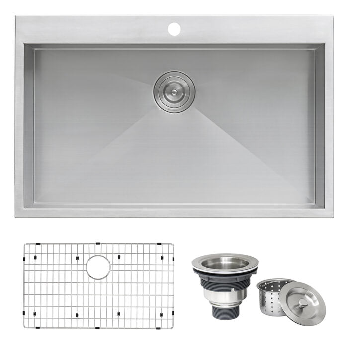 Tirana Model: RVH8000 Ruvati 33 x 22 Drop-in Topmount 16 Gauge Zero Radius Stainless Steel Kitchen Sink Single Bowl – 1 hole – Model # RVH8000