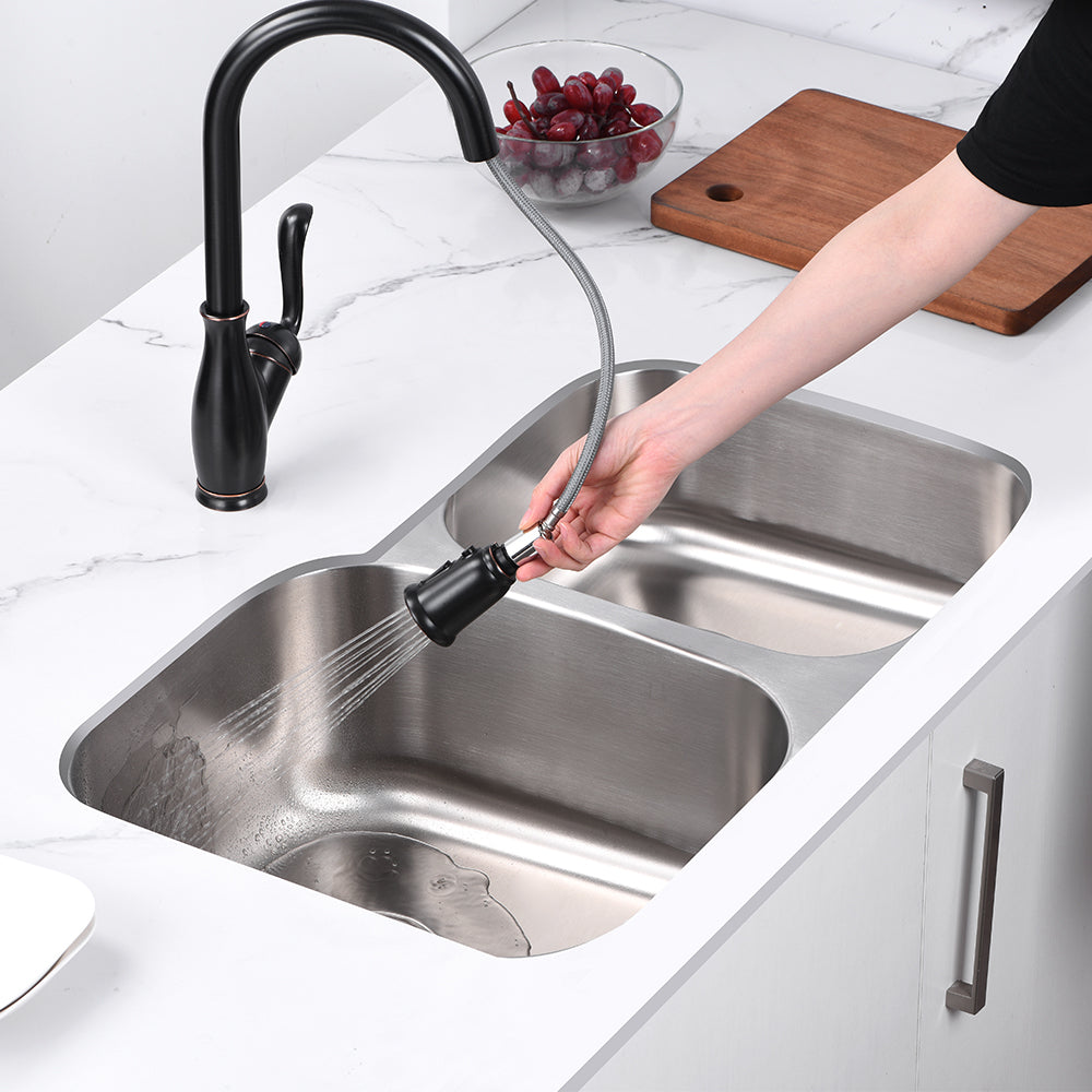 Oakland 32″ x 20″ Undermount Stainless Steel 60/40 Unequal Double Bowl Kitchen Sink Model# KSU322097B