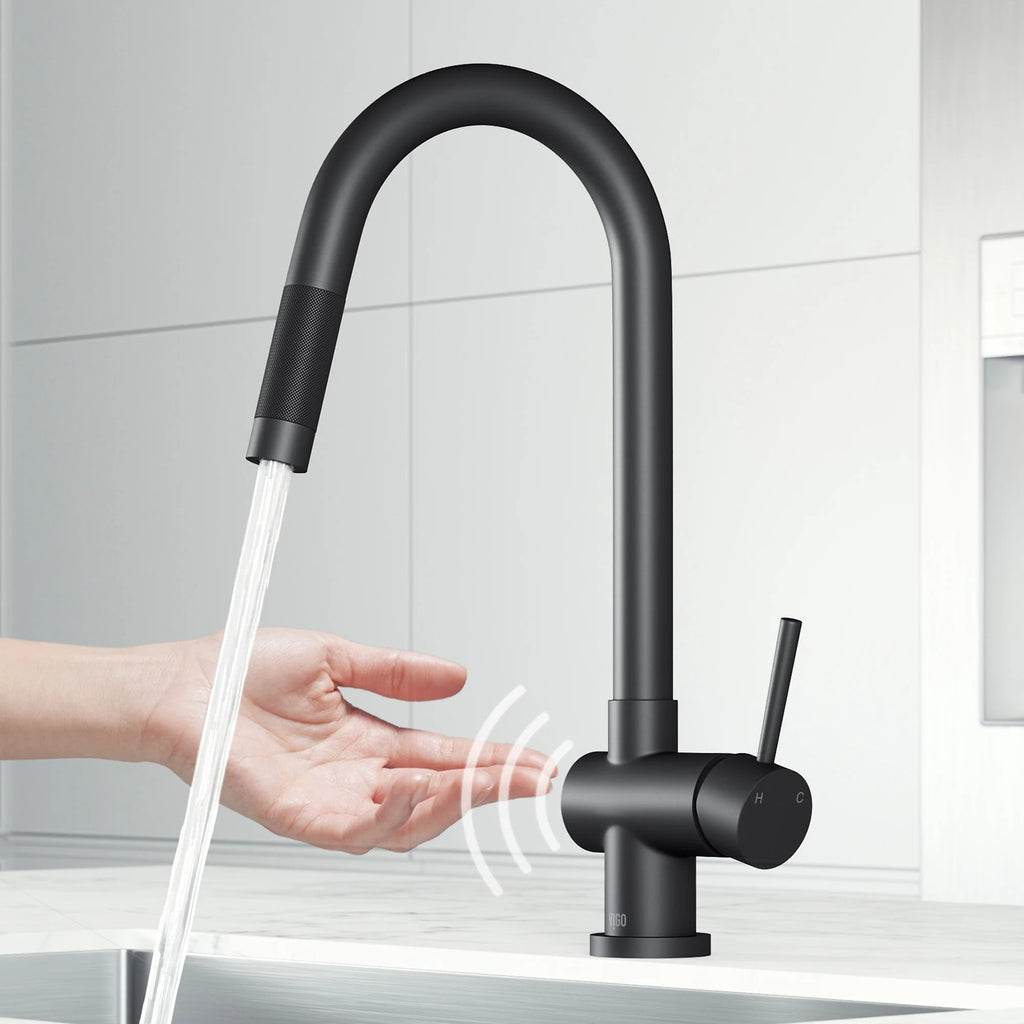 VIGO - Gramercy 17" Single Handle Smart Pull-Down Kitchen Touchless Faucet In Matte Black Model# VG02008MBS