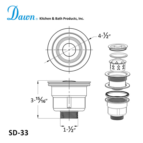Dawn Kitchen Sink Basket Strainer In A Polished Satin Finish. Model# SD-33