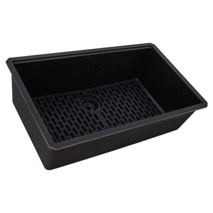 epiGranite Model: RVG2080BK Ruvati 32 x 19 inch Granite Composite Quartz Undermount Single Bowl Kitchen Sink – Midnight Black – RVG2080BK