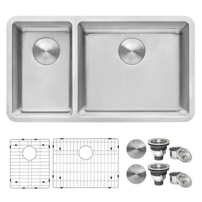 Modena Model: RVM5307 Ruvati 32-inch Undermount Kitchen Sink 30/70 Double Bowl 16 Gauge Stainless Steel – RVM5307