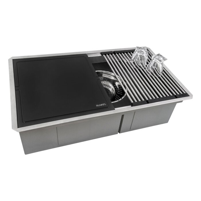 Dual-Tier Nova Model: RVH8254 Ruvati 33-inch Workstation Dual Tier Nova Double Bowl Low Divide Undermount Stainless Steel Kitchen Sink – RVH8254