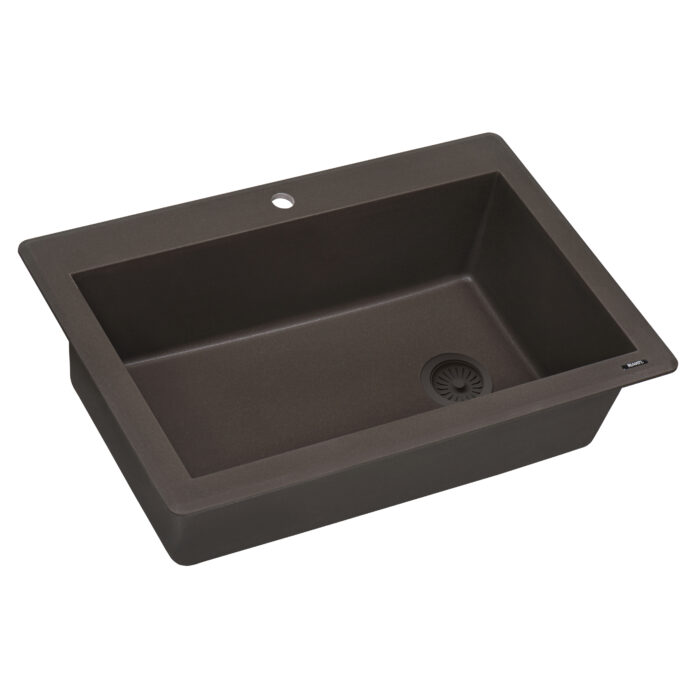 epiGranite Model: RVG1033ES Ruvati 33 x 22 inch epiGranite Drop-in Topmount Granite Composite Quartz Single Bowl Kitchen Sink – Espresso Brown – RVG1033ES