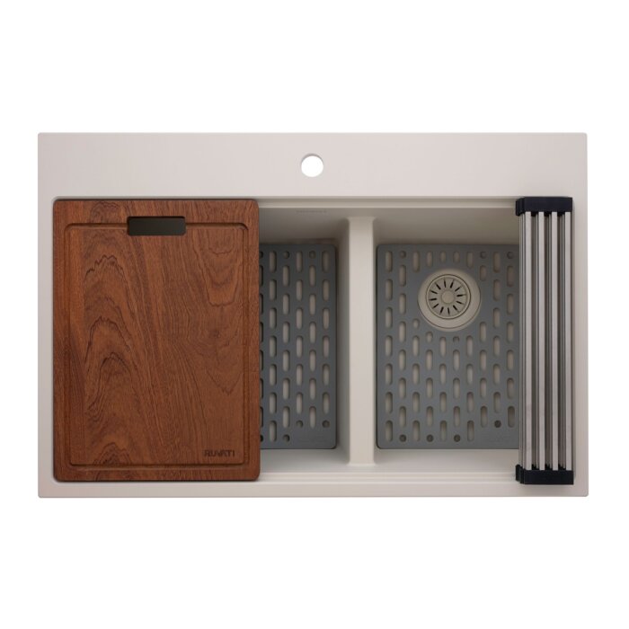 epiRock Model: RVG1327WB Ruvati 33-inch epiRock Workstation Warm White Double Bowl Topmount Kitchen Sink – RVG1327WB