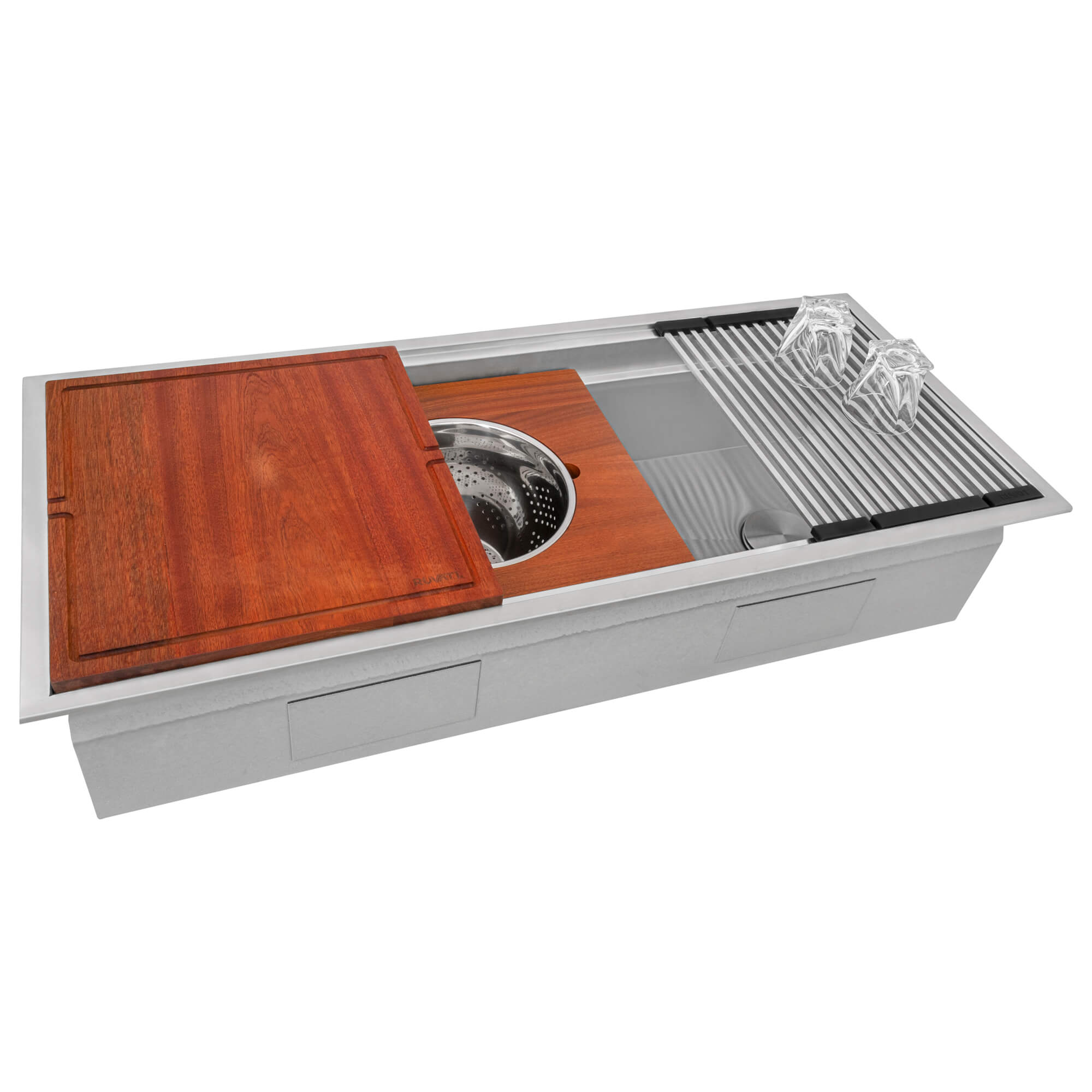 Dual Tier Model: RVH8433 Ruvati 45-inch Workstation Two-Tiered Ledge Kitchen Sink Drop-in Topmount 16 Gauge Stainless Steel – RVH8433