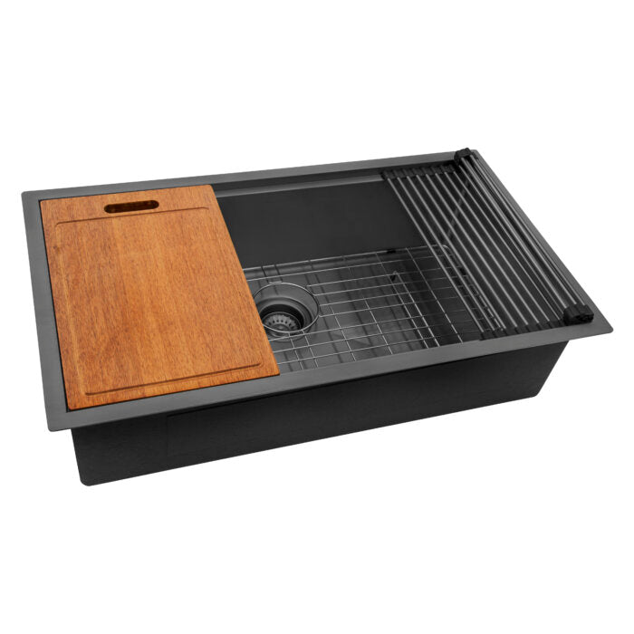 Giana Ruvati 33" Gunmetal Black Stainless Steel Workstation Undermount Kitchen Sink Single Bowl – Model# RVH6533BL