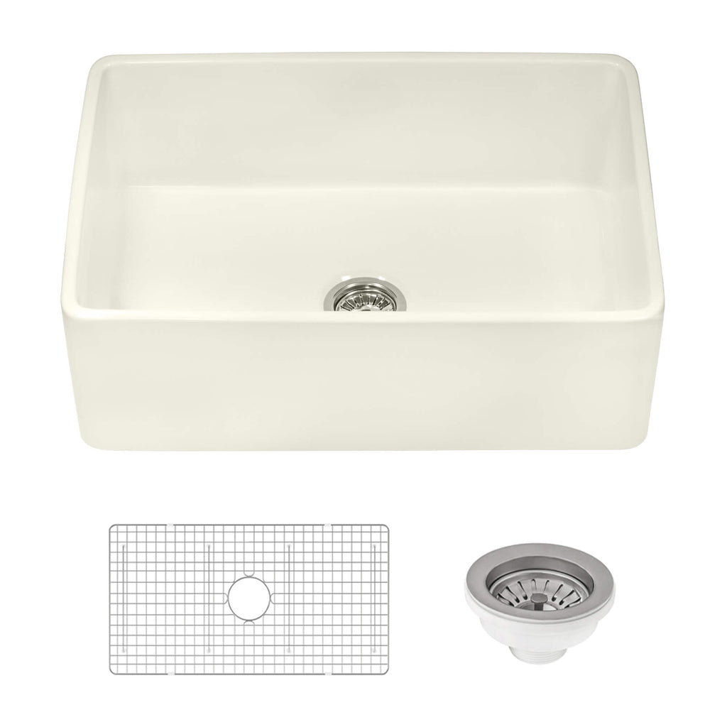 Fiamma Model: RVL2100BS Ruvati 30 x 20 inch Fireclay Reversible Farmhouse Apron-Front Kitchen Sink Single Bowl – Biscuit – RVL2100BS