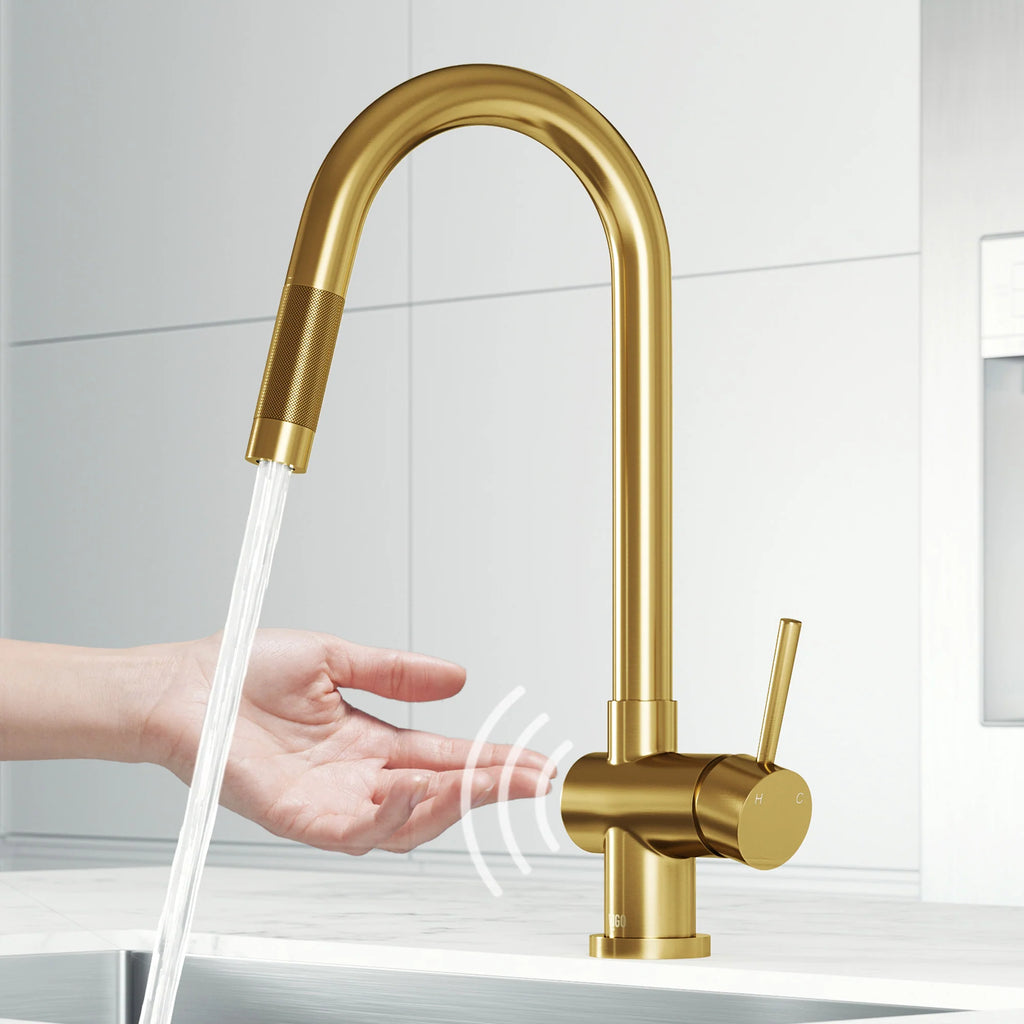 VIGO - Gramercy 17" Single Handle Smart Pull-Down Kitchen Touchless Faucet In Matte Brushed Gold Model# VG02008MGS