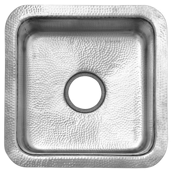 Nantucket Sinks - 16-1/2" Square Hammered Stainless Steel Undermount Bar/Prep Sink - In Matte Finish Model# SQRS-7MF