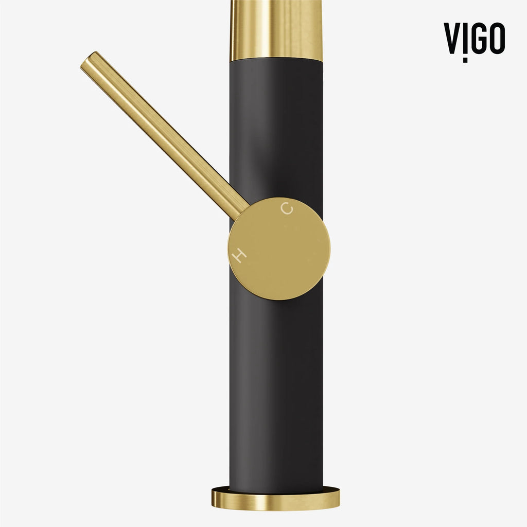 VIGO - Greenwich 18 in. Single Handle Pull-Down Kitchen Faucet In Primary Matte Brushed Gold/Matte Black Finish Model# VG02029SMBMGG
