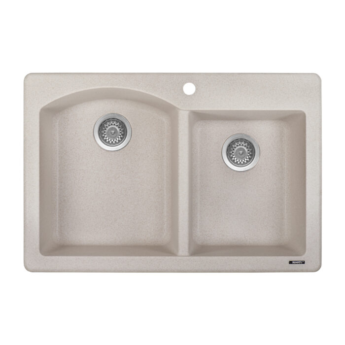 epiGranite Model: RVG1344CS Ruvati 33 x 22 inch epiGranite Drop-in Topmount Granite Composite Quartz Double Bowl Kitchen Sink – Caribbean Sand – RVG1344CS