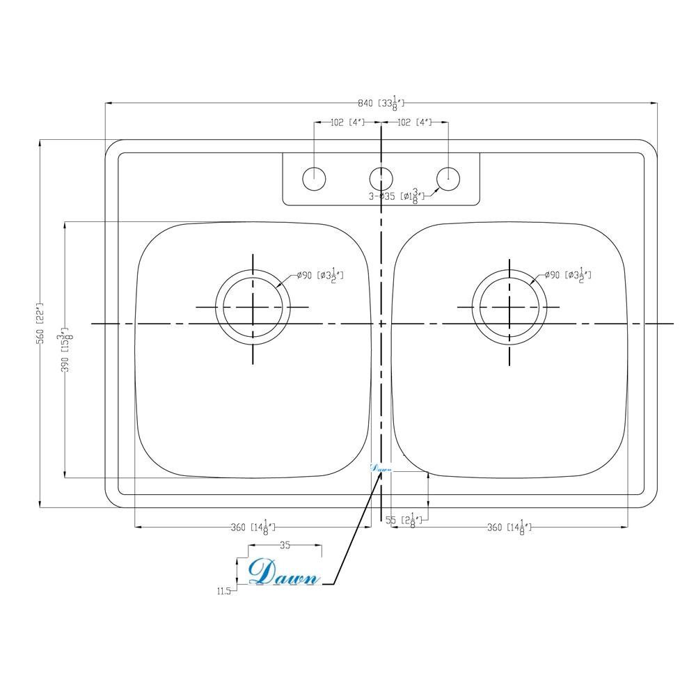 Dawn Equal Double Bowl Stainless Steel Topmount  Kitchen Sink Model# AST102