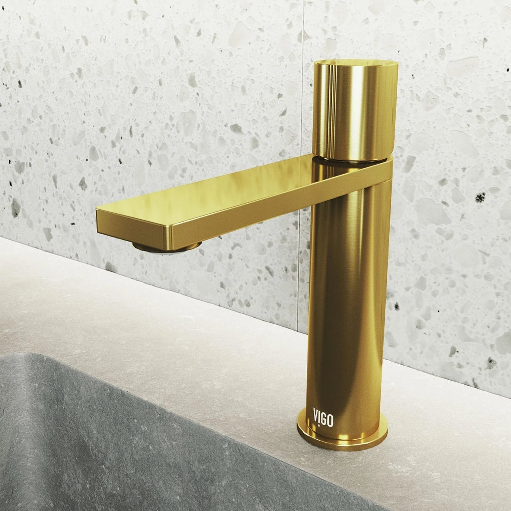 VIGO - Elan Single Hole Bathroom Faucet In Matte Brushed Gold Model# VG01045MG