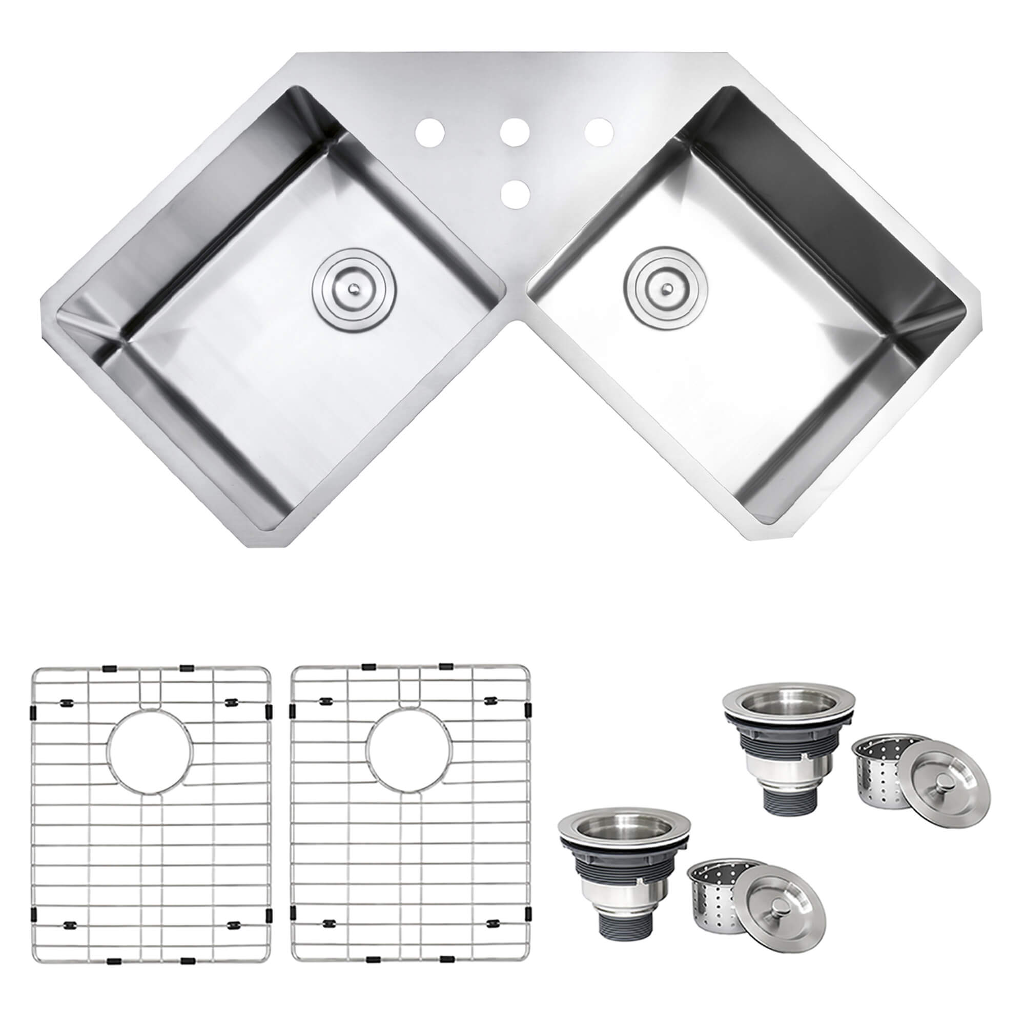 Gravena Ruvati Corner Butterfly Undermount Kitchen Sink 16 Gauge 44″ Double Bowl – Model # RVH8400