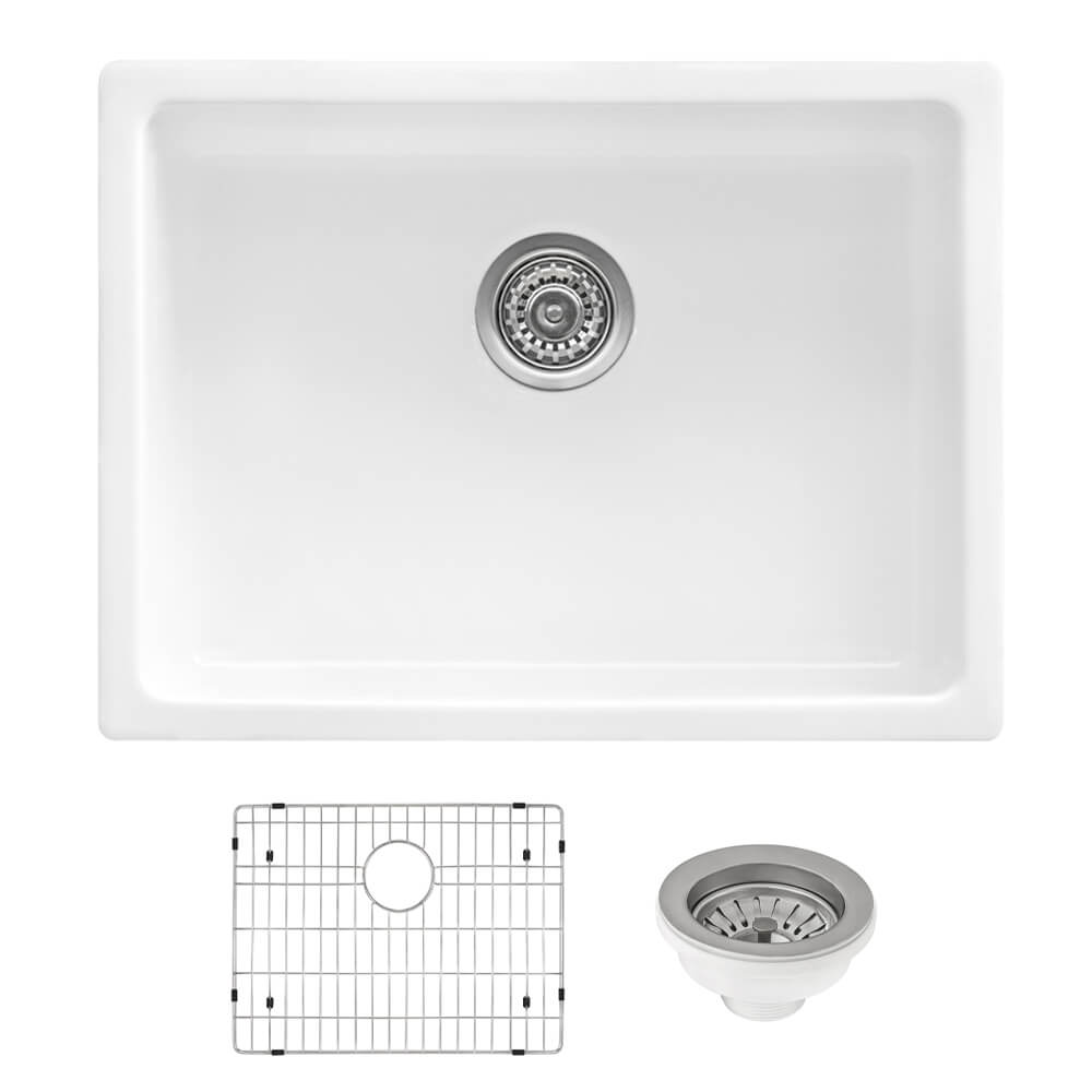Fiamma Model: RVL2420WH Ruvati 24-inch Fireclay Undermount / Drop-in Topmount Kitchen Sink Single Bowl – White – RVL2420WH