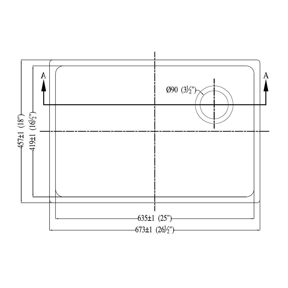 Dawn 27" Undermount Single Bowl Small Radius Stainless Steel Kitchen Sink In 16 Gauge With Corner Drain Model# DSU2517