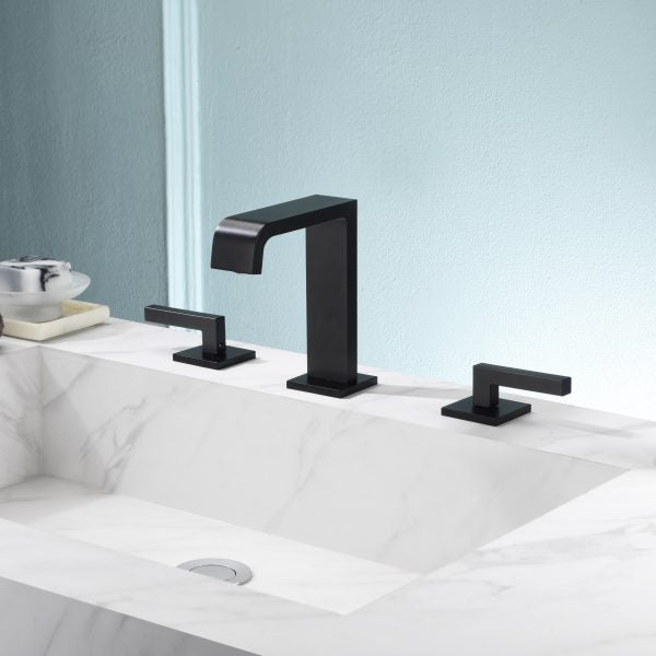 Oakland Double Handle 6-8″ Widespread Bathroom Sink Faucet with Pop Up Drain – Model# KSB8233MB