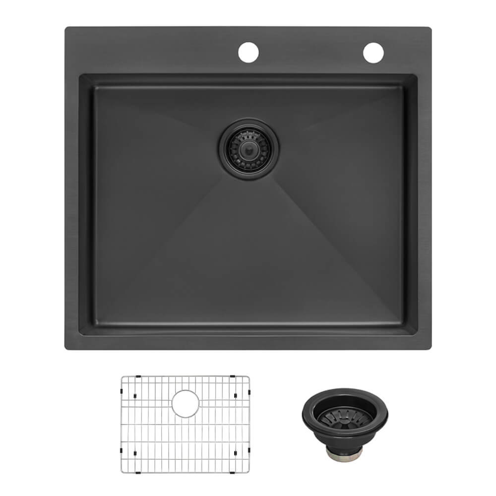 Terraza  Ruvati 25"Gunmetal Black Stainless Steel Drop-in Topmount Kitchen Sink Single Bowl – Model# RVH5007BL