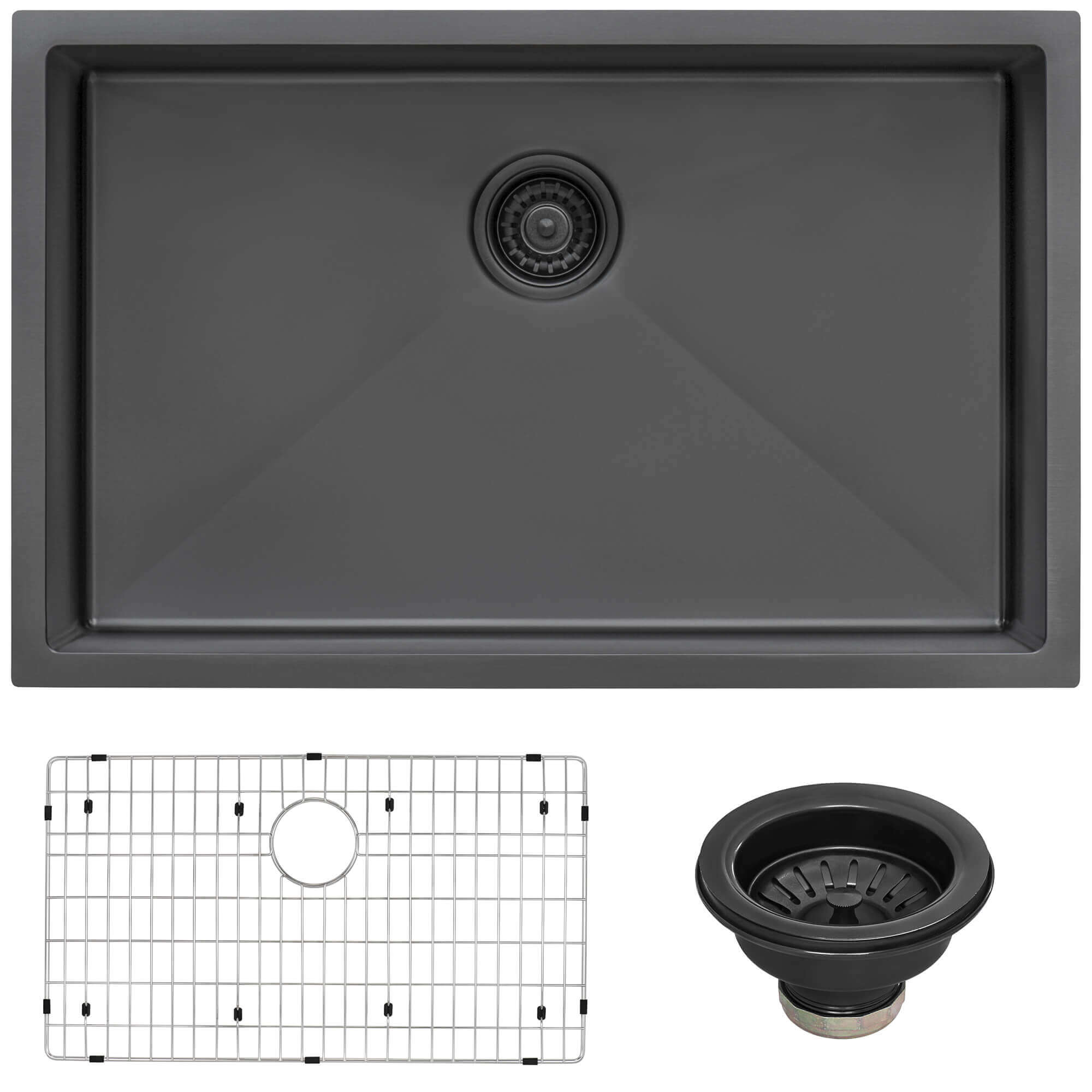 Terraza Ruvati 27" Undermount Gunmetal Black Stainless Steel Kitchen Sink 16 Gauge Single Bowl – Model# RVH6127BL
