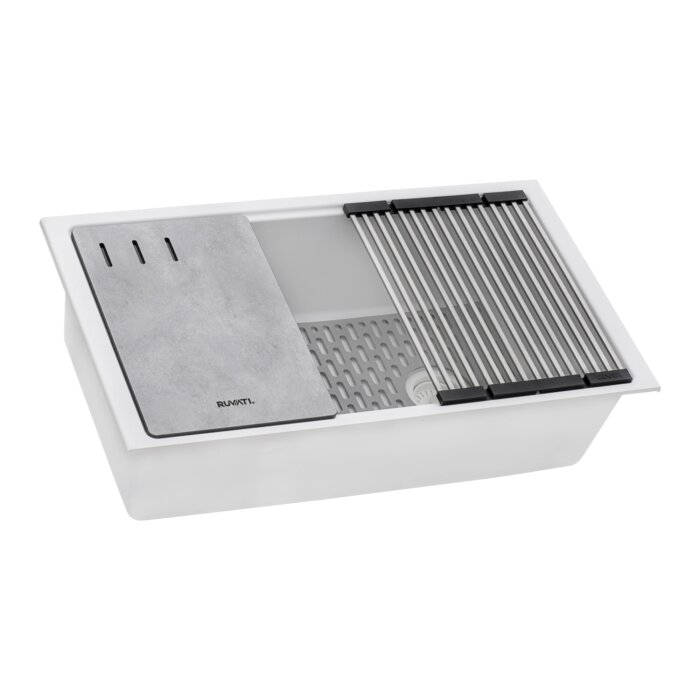 epiStage Ruvati 33" Granite Composite Workstation Undermount Kitchen Sink Single Bowl White – Model# RVG2302WH