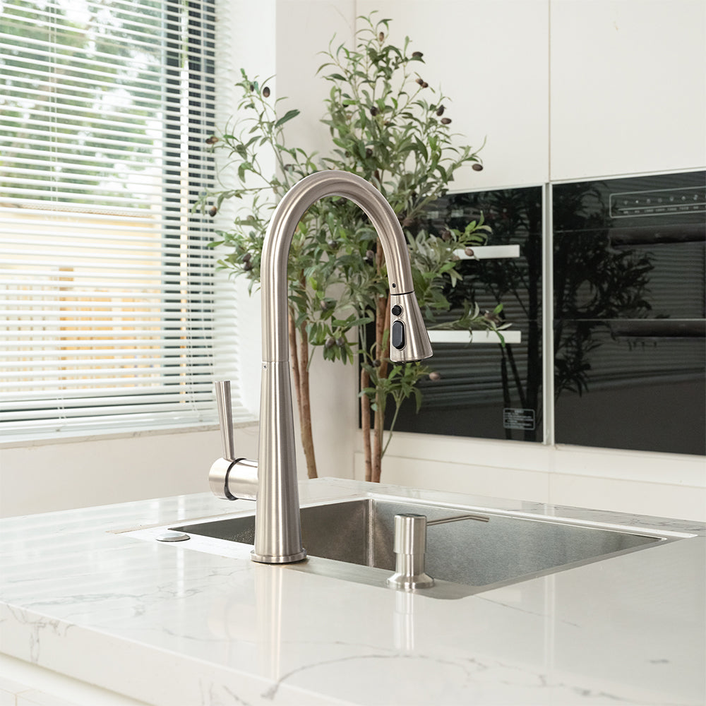 Single Handle Pull-Down 1 Hole Kitchen Faucet in Brushed Nickel Model# KSK1123BN