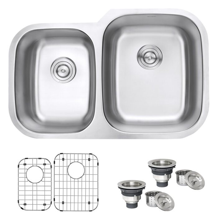 Parmi Model: RVM4315 Ruvati 32-inch Undermount 40/60 Double Bowl 16 Gauge Stainless Steel Kitchen Sink – RVM4315