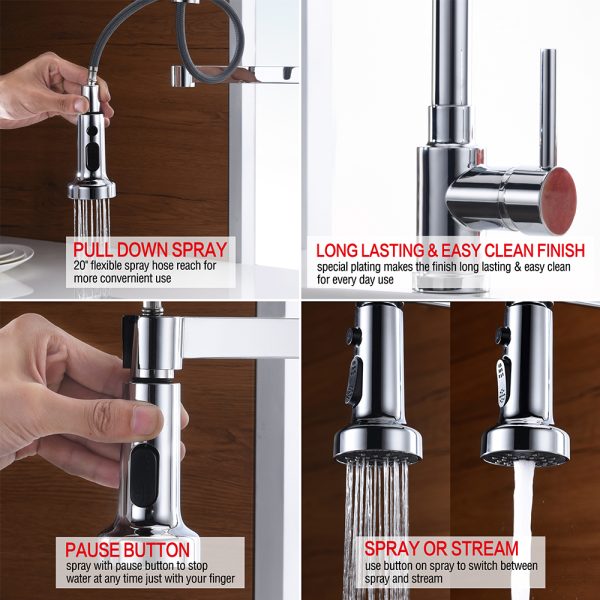 Single Handle 1 Hole Pull-Down Kitchen Faucet with Spring in Chrome Model# KSK1115C