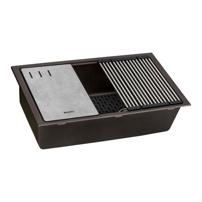epiStage Model: RVG2302ES Ruvati 33-inch Granite Composite Quartz Undermount Workstation Kitchen Sink Coffee Brown – RVG2302ES