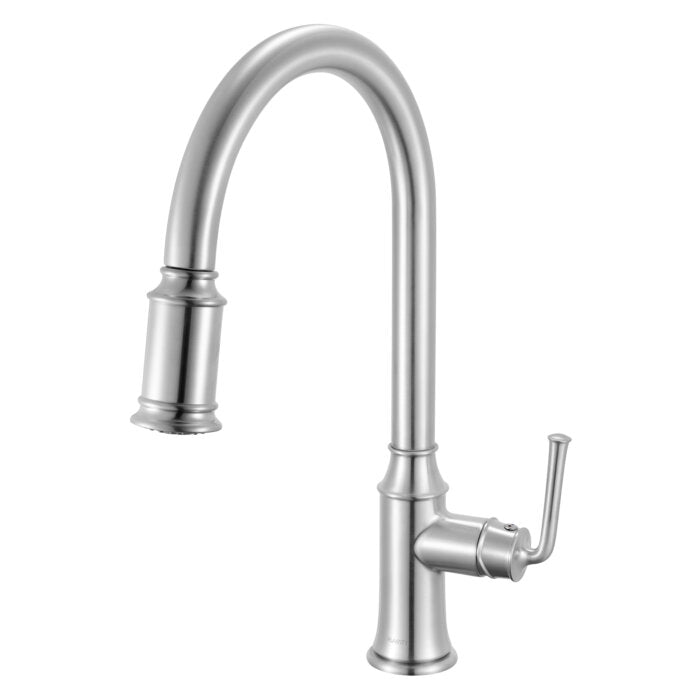 Simoni Model: RVF1234BN Ruvati Simoni Stainless Steel Pull Down Kitchen Faucet Single Handle Traditional Gooseneck with Pull Out Sprayer – RVF1234BN