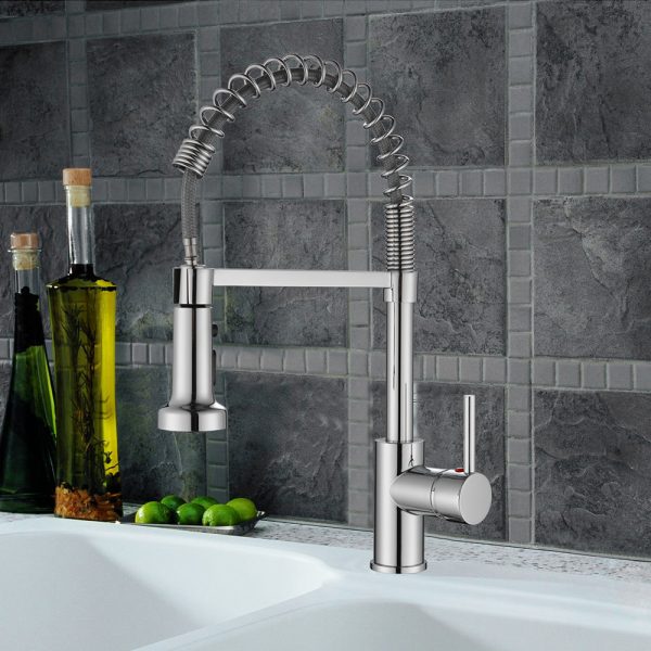 Single Handle 1 Hole Pull-Down Kitchen Faucet with Spring in Chrome Model# KSK1125C