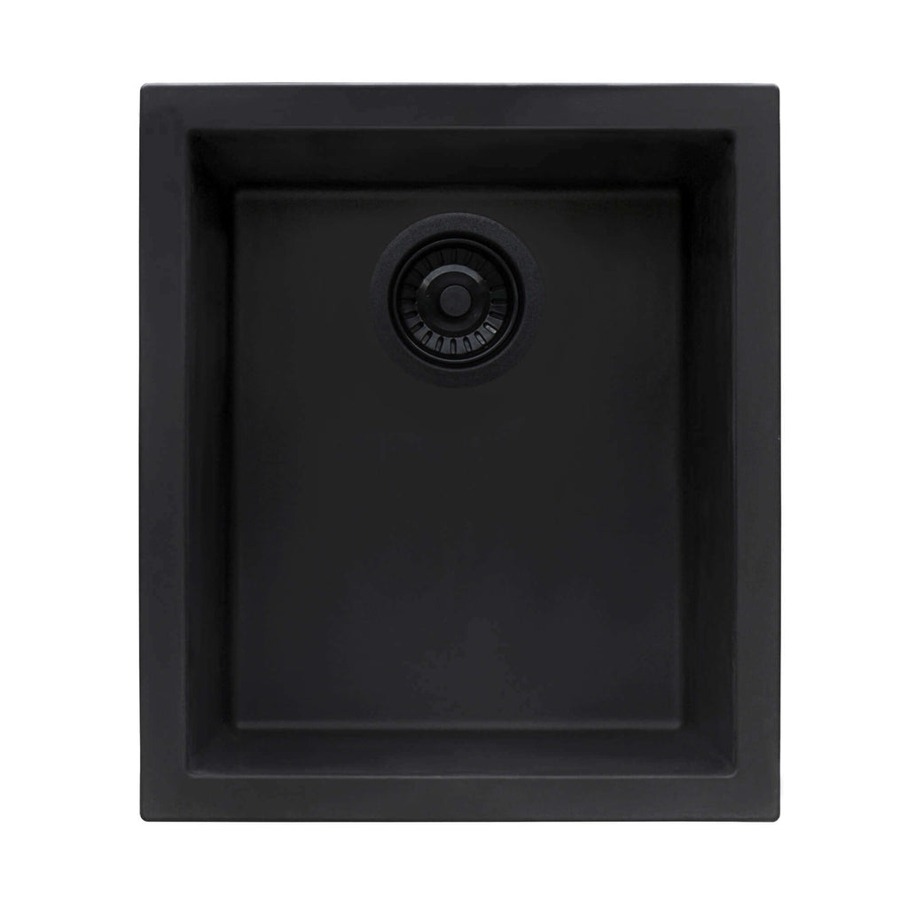 epiGranite Model: RVG2016BK Ruvati 15 x 17 inch Granite Composite Quartz Undermount Single Bowl Wet Bar Prep Sink – Midnight Black – RVG2016BK