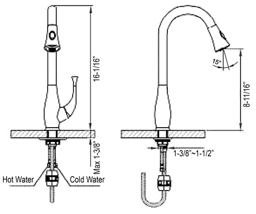 Dawn Single-Lever Pull-Out Spray Kitchen Faucet In Chrome Model# AB50 3091C