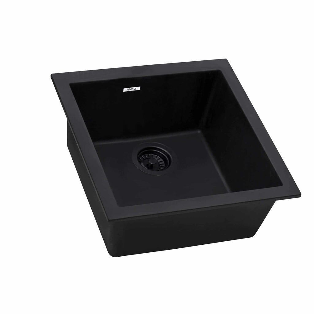 epiGranite Model: RVG2018BK Ruvati 17 x 17 inch Granite Composite Quartz Undermount Single Bowl Wet Bar Prep Sink – Midnight Black – RVG2018BK