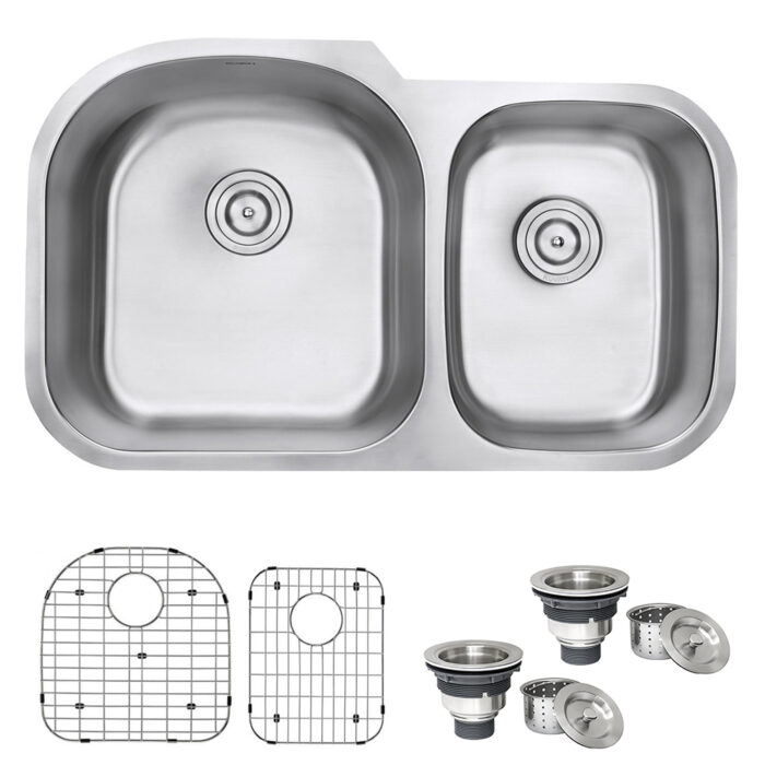 Parmi Model: RVM4600 Ruvati 34-inch Undermount 60/40 Double Bowl 16 Gauge Stainless Steel Kitchen Sink – RVM4600