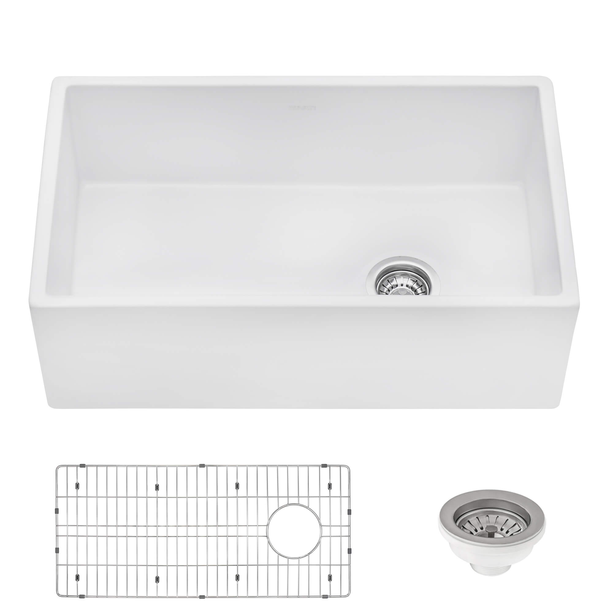Fiamma Model: RVL2018WR Ruvati 30-inch Fireclay Farmhouse Offset Drain Kitchen Sink Single Bowl White – Right Drain – RVL2018WR