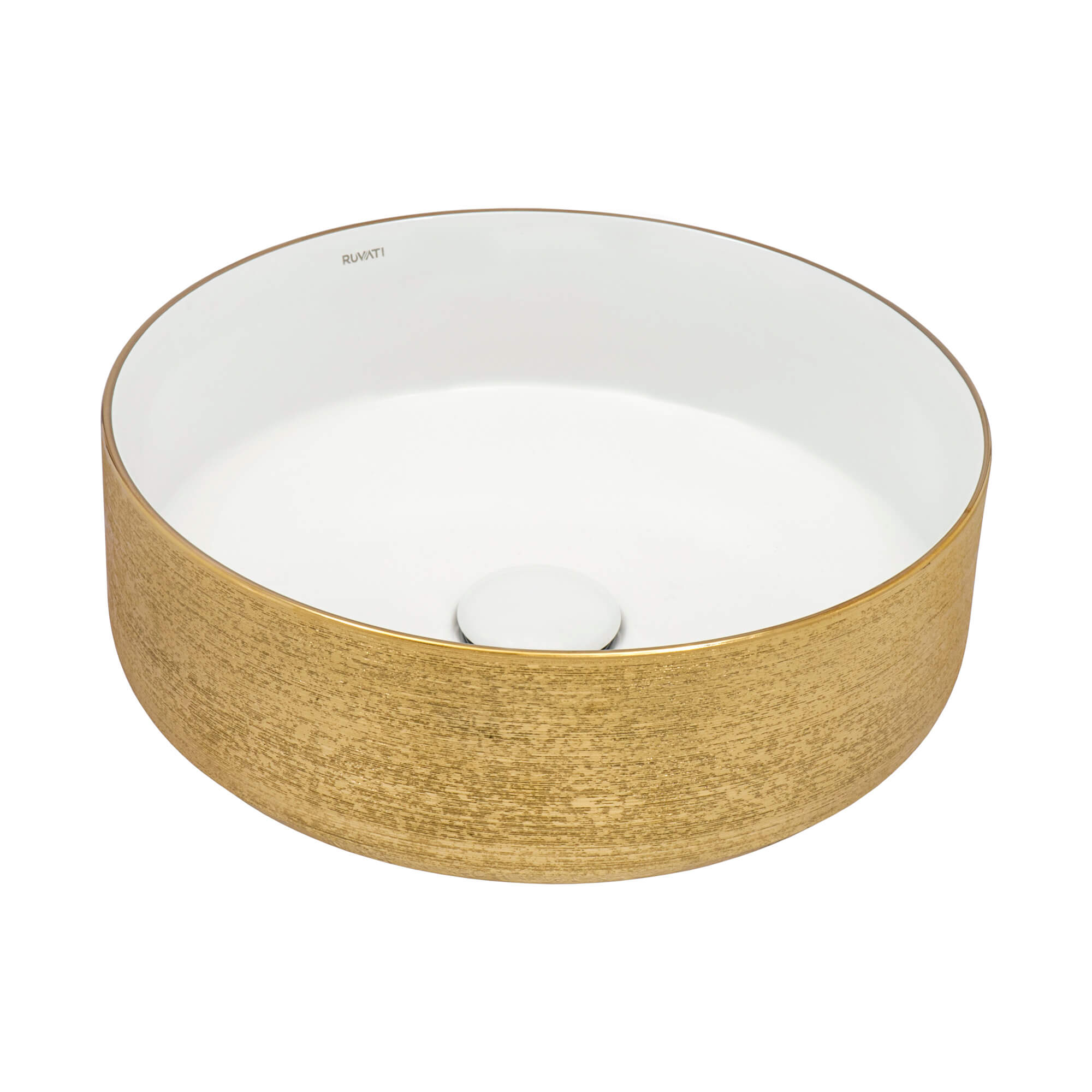 Pietra Ruvati 14" Bathroom Vessel Sink Round Gold Decorative Art Above Vanity Counter White Ceramic – Model# RVB0314WG