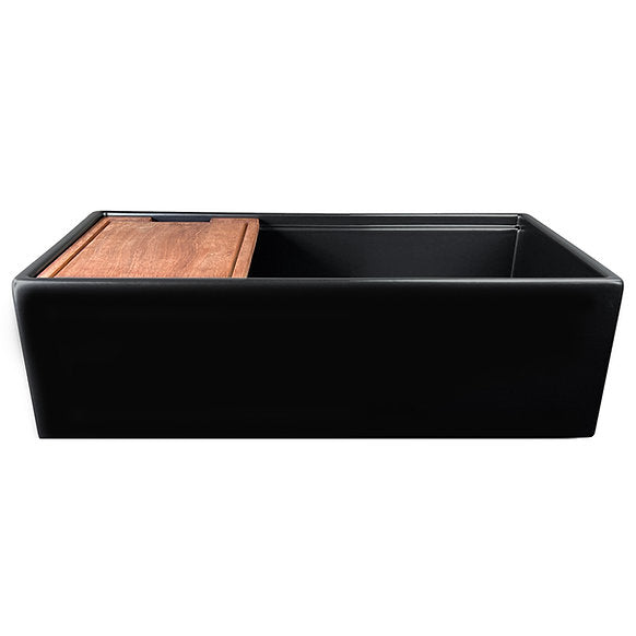 Nantucket Sinks - 33" Fireclay Reversible Workstation Farmhouse Fireclay Sink with Included Accessories Model# T-PS33MB