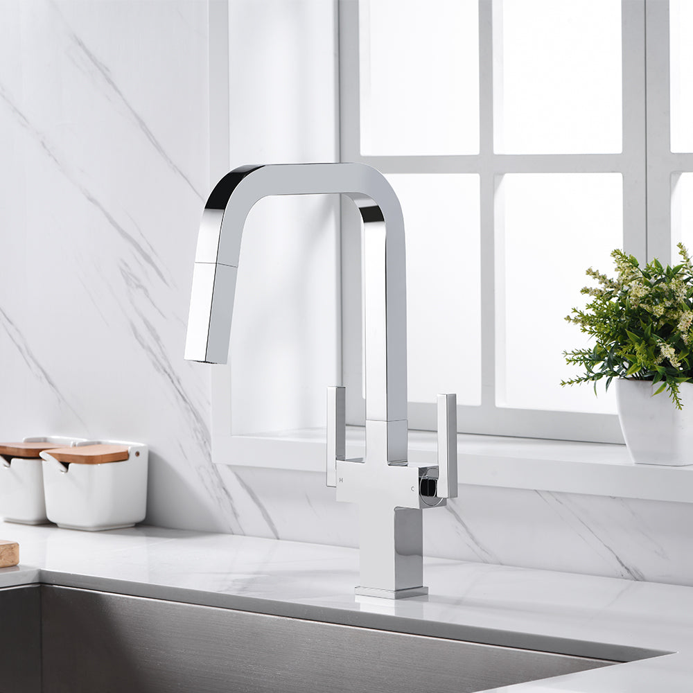 Two Handles 1 Hole High-Arc Kitchen Faucet in Chrome Model# KSK1219C
