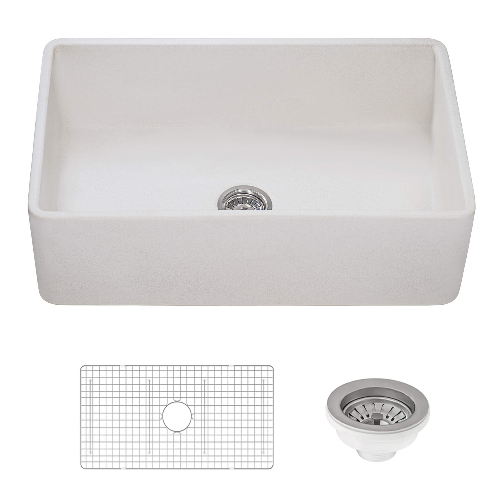 Fiamma Model: RVL2300CR Ruvati 33" x 20" Fireclay Reversible Farmhouse Distressed Finish Apron-Front Kitchen Sink – Crackled White – Model# RVL2300CR
