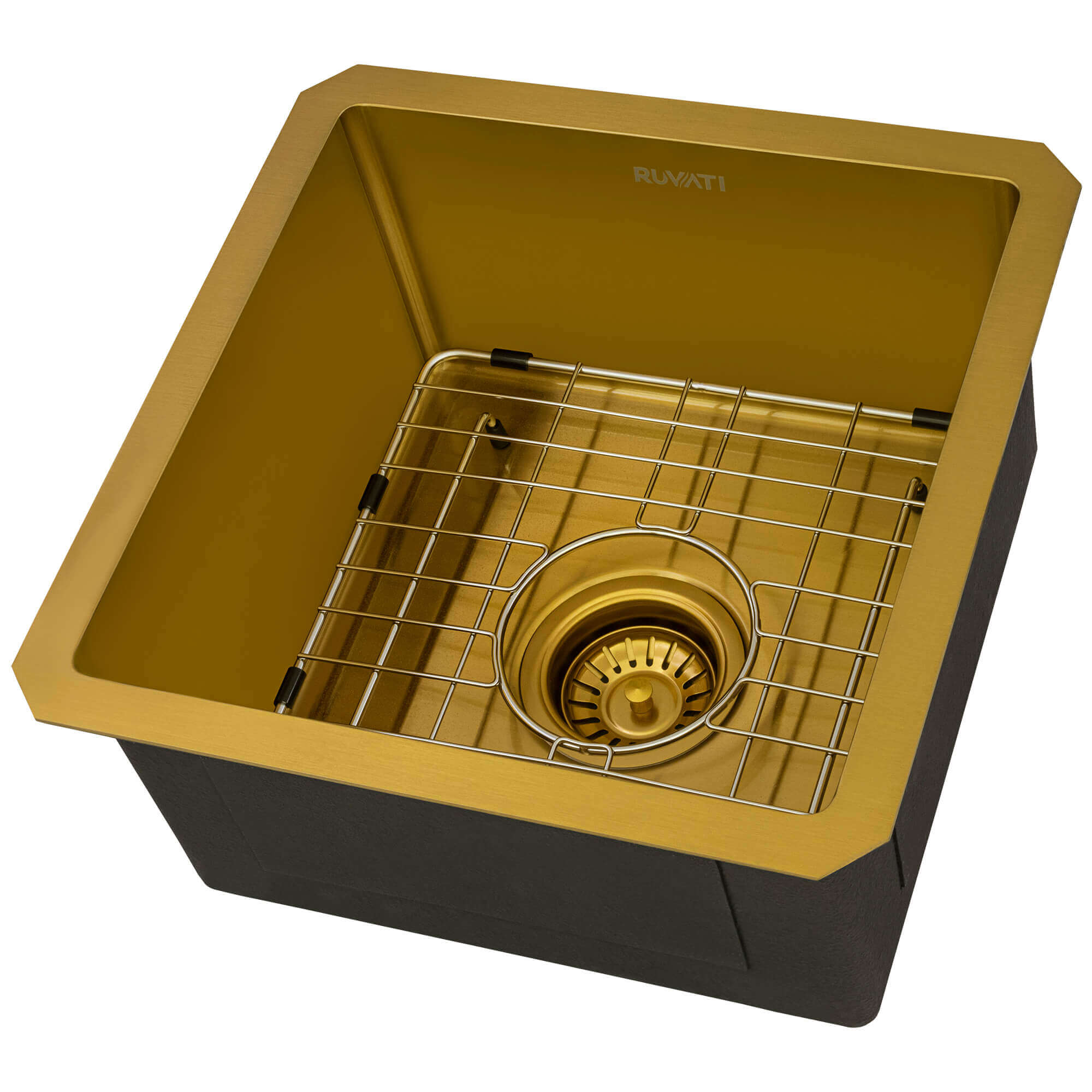 Terraza Ruvati 15" Matte Gold Stainless Steel Undermount Bar Prep 16 Gauge Kitchen Sink – Model# RVH7015GG
