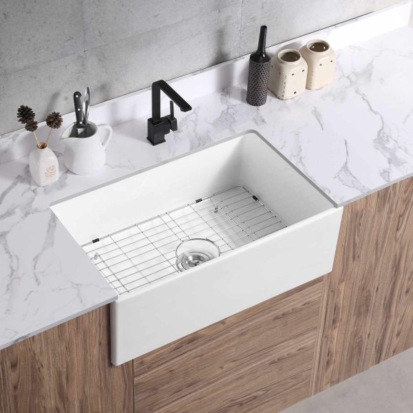 Oakland 30"X18"' Single Bowl Porcelain Apron Farm Sink in White Model # KPF3018W-CB