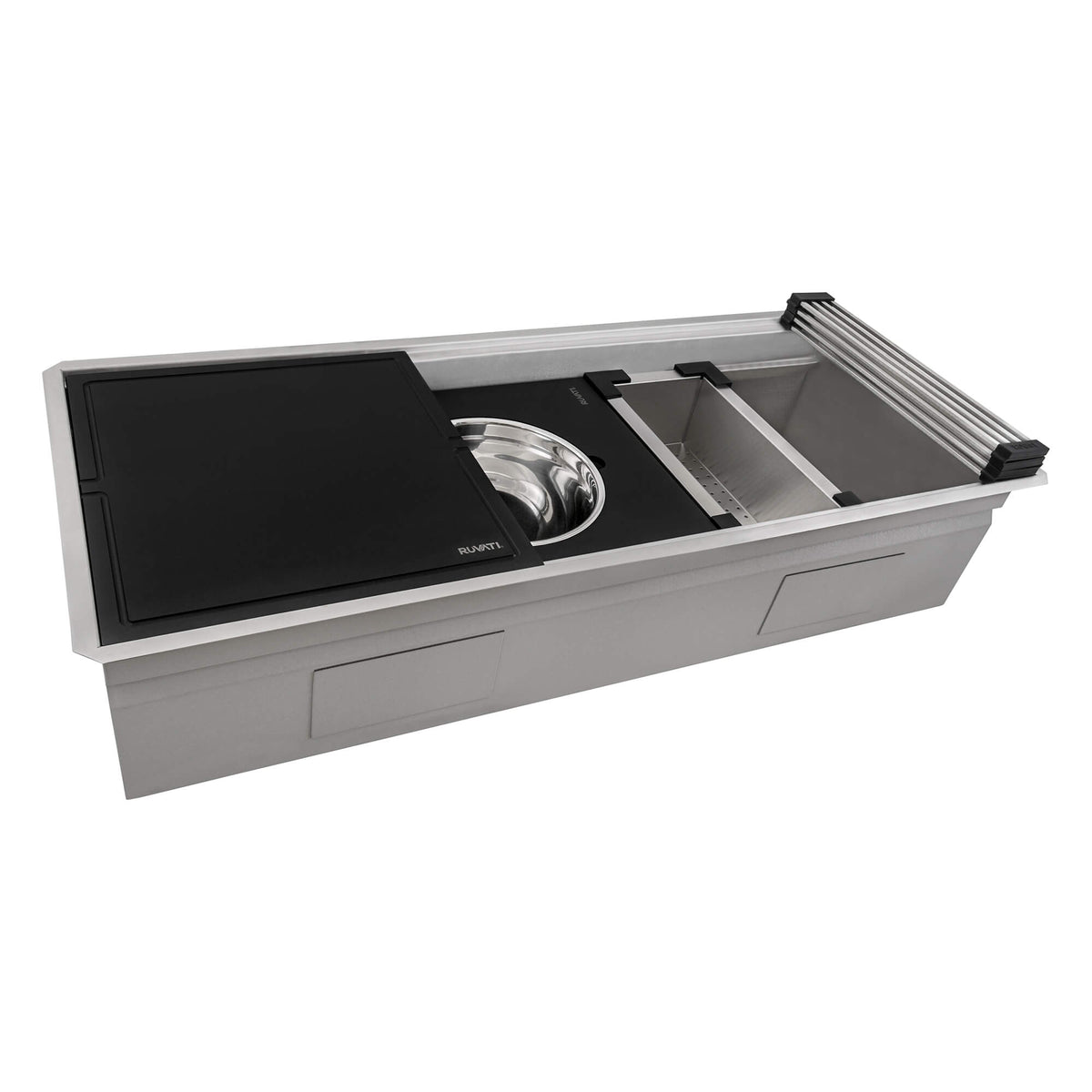 Dual-Tier Nova Model: RVH8335 Ruvati 45-inch Workstation Two-Tiered Ledge Kitchen Sink Undermount 16 Gauge Stainless Steel – RVH8335