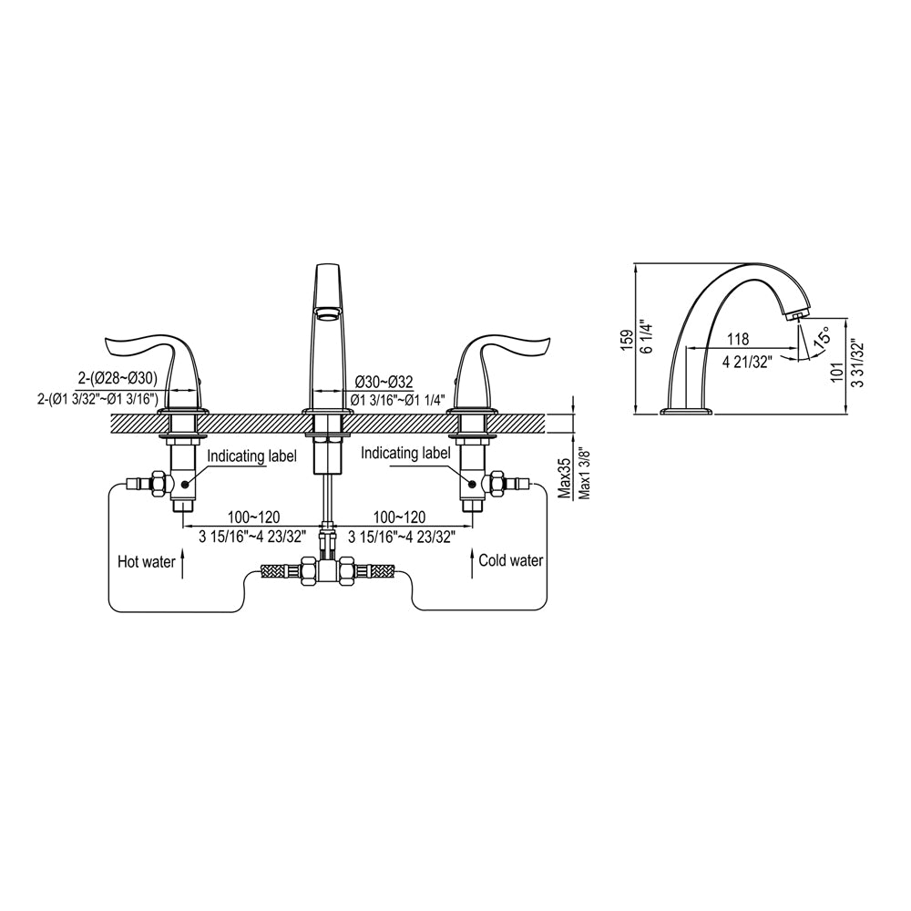 Dawn 8" Centerset Widespread Lavatory Faucet with Two Lever Handles In Dark Brown Finish Model# AB04 1272DBR